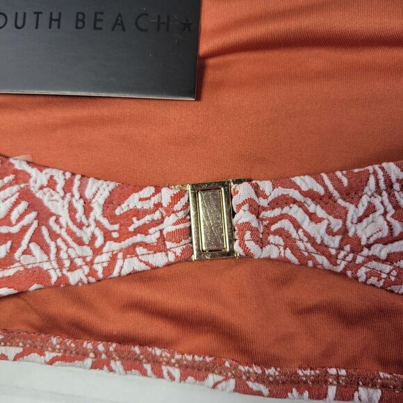 South Beach Women Printed Coral & White Bandeau Bikini Top Size 6 - Picture 7 of 9